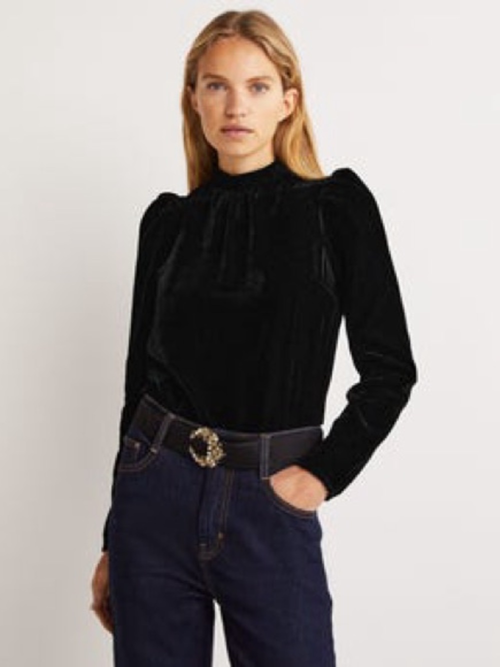 Boden Mutton Sleeve Velvet Top Black Size‎ 14